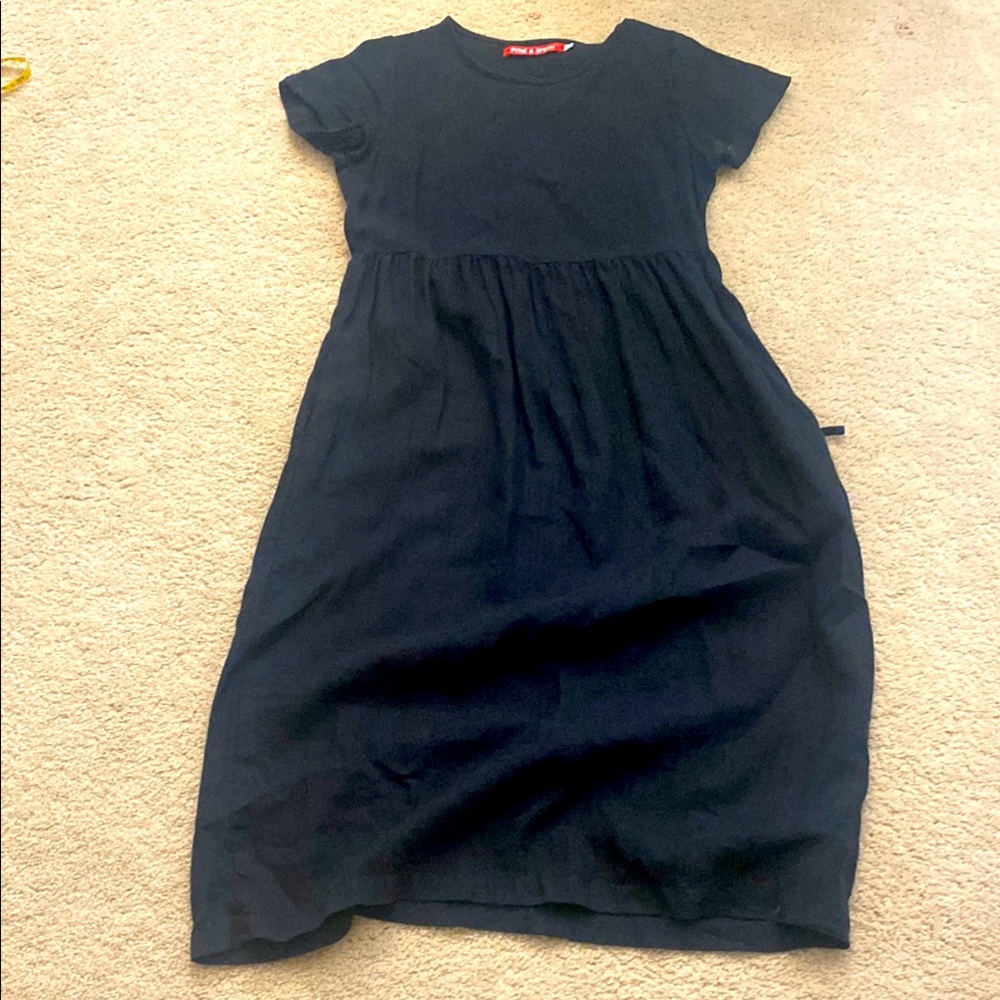 Long black simple linen dress